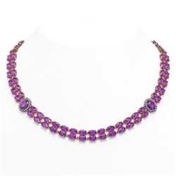 55.03 ctw Amethyst & Diamond Necklace 14K Rose Gold - REF-581A8N