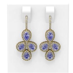 13.8 ctw Tanzanite & Diamond Earrings 18K Yellow Gold - REF-490F9M