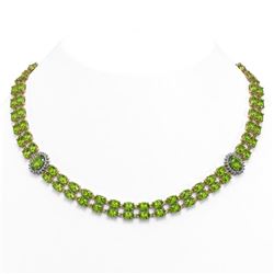 58.69 ctw Peridot & Diamond Necklace 14K Yellow Gold - REF-581Y8X