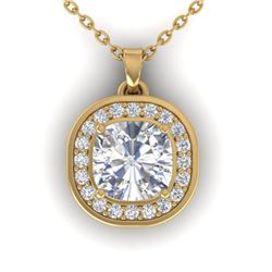 1.25 ctw Cushion VS/SI Diamond Art Deco Necklace 14k Yellow Gold - REF-352H5R