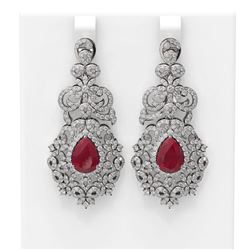 13.62 ctw Ruby & Diamond Earrings 18K White Gold - REF-690K9Y