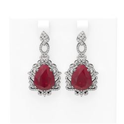 23.25 ctw Ruby & Diamond Earrings 18K White Gold - REF-618R2K