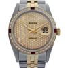 Image 1 : Rolex Ladies Two Tone 14K Gold/SS, Diam Pave Dial & Diam/Ruby Bezel, Sapphire Crystal - REF-497N3A