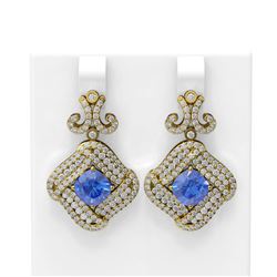 7.61 ctw Tanzanite & Diamond Earrings 18K Yellow Gold - REF-330Y5X