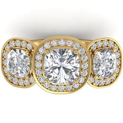 2.7 ctw Cushion VS/SI Diamond Art Deco 3 Stone Ring 14k Yellow Gold - REF-518K6Y