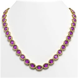 45.16 ctw Amethyst & Diamond Micro Pave Halo Necklace 10k Yellow Gold - REF-663G6W
