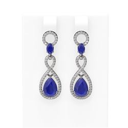 9.85 ctw Sapphire & Diamond Earrings 18K White Gold - REF-263R6K