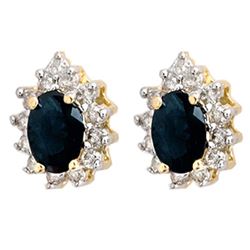 5.46 ctw Blue Sapphire & Diamond Earrings 14k Yellow Gold - REF-85G3W