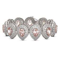 47.64 ctw Morganite & Diamond Victorian Bracelet 14K White Gold - REF-2044F4M