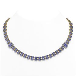 35.32 ctw Tanzanite & Diamond Necklace 14K Yellow Gold - REF-527H3R