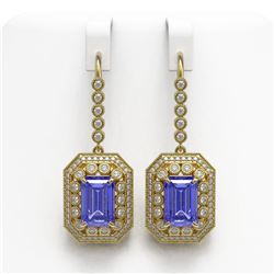 11.66 ctw Tanzanite & Diamond Victorian Earrings 14K Yellow Gold - REF-672K8Y