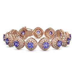 38.1 ctw Tanzanite & Diamond Victorian Bracelet 14K Rose Gold - REF-1136F8M