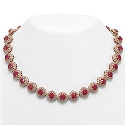 82.17 ctw Certified Ruby & Diamond Victorian Necklace 14K Rose Gold - REF-1800N2F