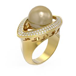 1 ctw Diamond & Pearl Ring 18K Yellow Gold - REF-169G3W