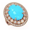 Image 1 : 9.07 ctw Turquoise & Diamond Victorian Ring 14K Rose Gold - REF-245M5G