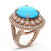 Image 2 : 9.07 ctw Turquoise & Diamond Victorian Ring 14K Rose Gold - REF-245M5G