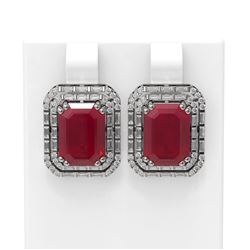 13.25 ctw Ruby & Diamond Earrings 18K White Gold - REF-418K2Y