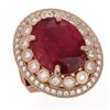 Image 1 : 13.85 ctw Certified Ruby & Diamond Victorian Ring 14K Rose Gold - REF-286F2M