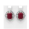 Image 1 : 16.56 ctw Ruby & Diamond Earrings 18K White Gold - REF-527X3A