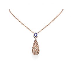 3.9 ctw Sapphire & Diamond Necklace 18K Rose Gold - REF-300R2K