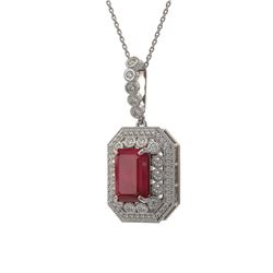 7.18 ctw Certified Ruby & Diamond Victorian Necklace 14K White Gold - REF-172X8A