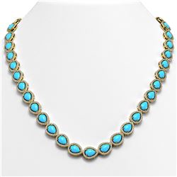 29.73 ctw Turquoise & Diamond Micro Pave Halo Necklace 10k Yellow Gold - REF-588N5F