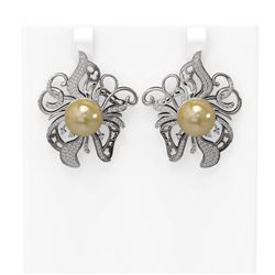 1.52 ctw Diamond & Pearl Earrings 18K White Gold - REF-217F8M