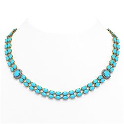47.17 ctw Turquoise & Diamond Necklace 14K Yellow Gold - REF-581N8F