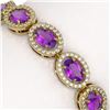 Image 3 : 13.11 ctw Amethyst & Diamond Micro Pave Halo Bracelet 10k Yellow Gold - REF-263A6N