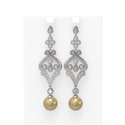 4.57 ctw Diamond & Pearl Earrings 18K White Gold - REF-482W9H