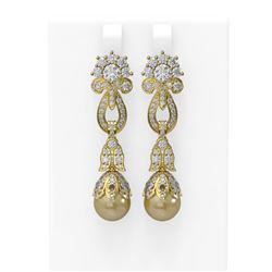 6.87 ctw Diamond & Pearl Earrings 18K Yellow Gold - REF-544F3M