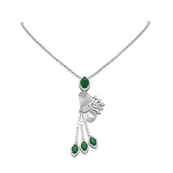 9.99 ctw Emerald & Diamond Necklace 18K White Gold - REF-422H5R