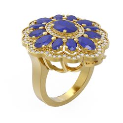 8.61 ctw Sapphire & Diamond Ring 18K Yellow Gold - REF-152G2W