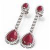 Image 3 : 9.91 ctw Ruby & Diamond Earrings 18K White Gold - REF-249F3M