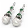 Image 3 : 6.8 ctw Emerald & Diamond Earrings 18K White Gold - REF-303W6H