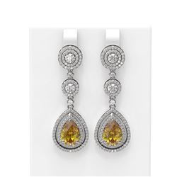 9.12 ctw Canary Citrine & Diamond Earrings 18K White Gold - REF-348H8R