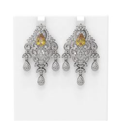 13.55 ctw Canary Citrine & Diamond Earrings 18K White Gold - REF-677W5H