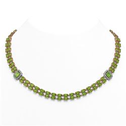 37.08 ctw Peridot & Diamond Necklace 14K Rose Gold - REF-527N3F
