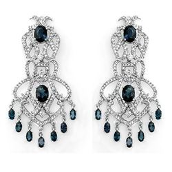 17.60 ctw Blue Sapphire & Diamond Earrings 18k White Gold - REF-644R8K