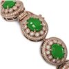 Image 3 : 44.77 ctw Jade & Diamond Victorian Bracelet 14K Rose Gold - REF-1184Y2X