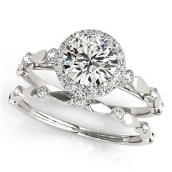 0.86 ctw Certified VS/SI Diamond 2pc Wedding Set Halo 14k White Gold - REF-92F8M