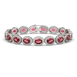 21.71 ctw Tourmaline & Diamond Micro Pave Halo Bracelet 10k White Gold - REF-338N9F