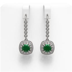 5.1 ctw Certified Emerald & Diamond Victorian Earrings 14K White Gold - REF-172H8R