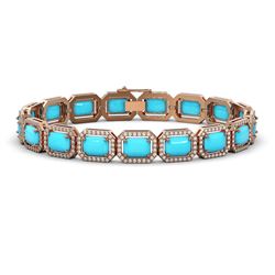 23.66 ctw Turquoise & Diamond Micro Pave Halo Bracelet 10k Rose Gold - REF-345H5R