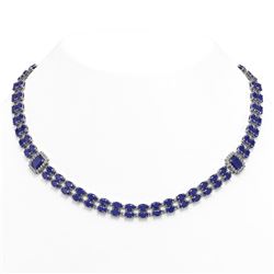 41.63 ctw Sapphire & Diamond Necklace 14K White Gold - REF-527H3R