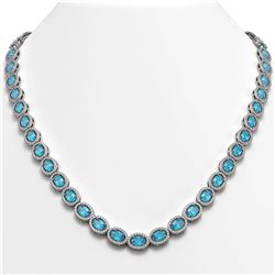 33.25 ctw Swiss Topaz & Diamond Micro Pave Halo Necklace 10k White Gold - REF-600N2F