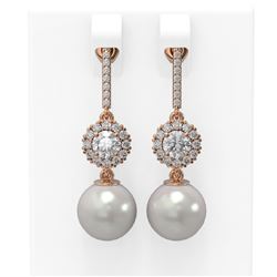 1.92 ctw Diamond & Pearl Earrings 18K Rose Gold - REF-297H3R