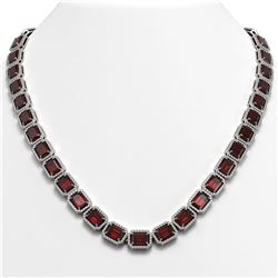 60.59 ctw Garnet & Diamond Micro Pave Halo Necklace 10k White Gold - REF-676W5H