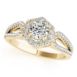 0.9 ctw Certified VS/SI Diamond Halo Ring 18k Yellow Gold - REF-102M8G