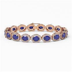 22.89 ctw Sapphire & Diamond Micro Pave Halo Bracelet 10k Rose Gold - REF-291N5F